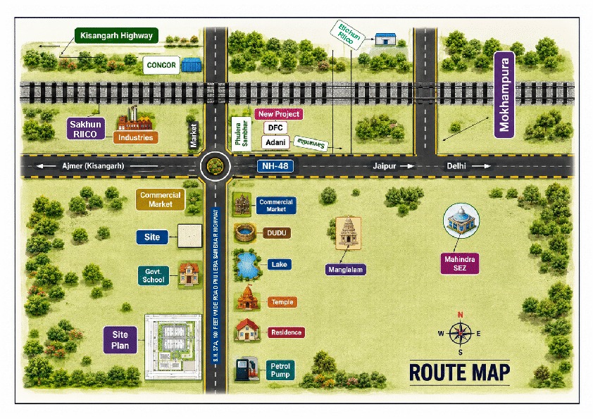 Route map for Shree Ram Nagar project in Mangalwada Jaipur